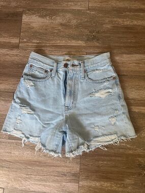 Madewell Light Blue Distressed High-Rise Denim Shorts